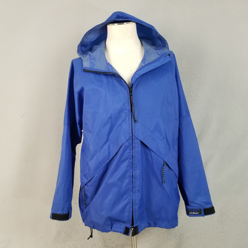 LL Bean Rain Jacket Womens M Blue Windbreaker Hooded Full Zip Nylon Outdoor